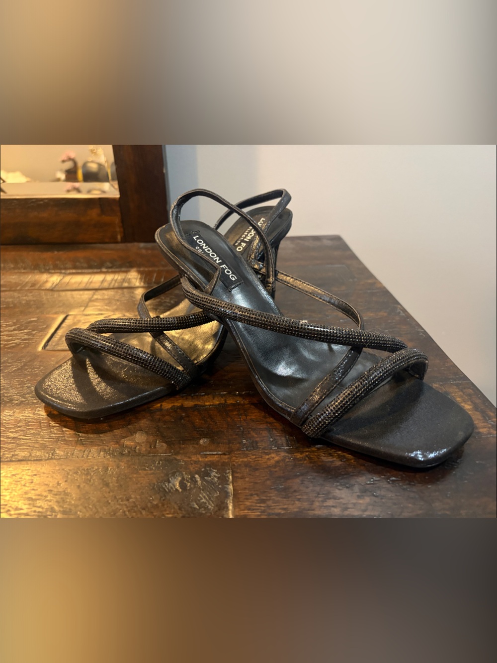 London Fog Black Strappy Heeled Sandals